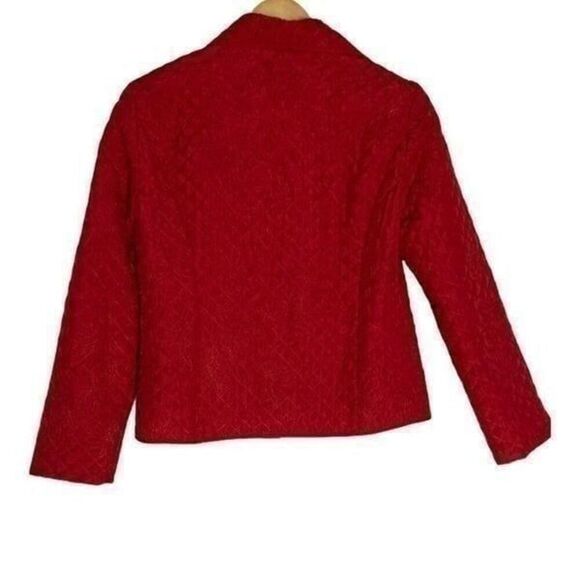 R.Q.T. Quilted‎ Embroidered Zip Up Collared Blazer Red Size Small Petite Pockets - Picture 2 of 14